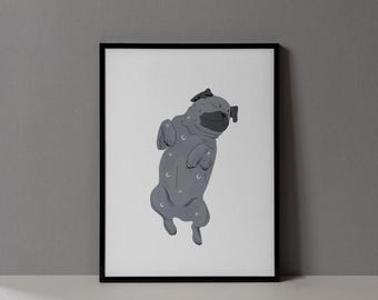 Pug pacífico - Impresión giclée personalizable (Estrellas y luna)