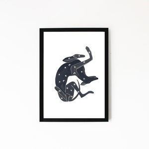 Impresión artística de Luna y Estrellas / Galgo Whippet durmiendo, póster de perro, regalo para amantes de los perros, arte mural canino, decoración minimalista