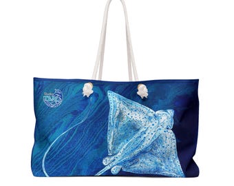 Stylish Weekender Beach Bag with Eagle Ray Painting - Perfect for Travel, Beach Days, Gifts, Totes, Weekend Getaways, Nautical Decor
