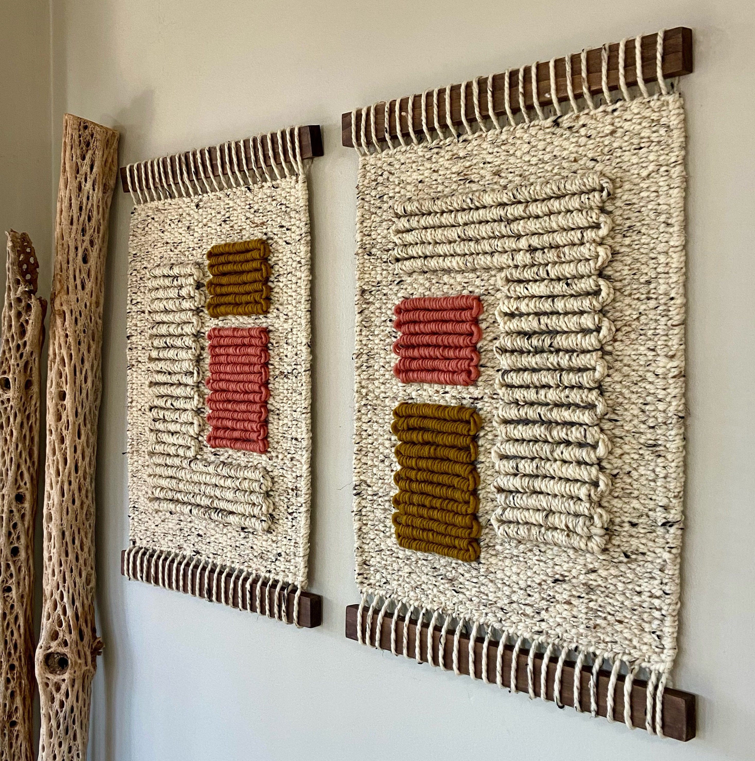 CLAY AND HONEY   |  Set of two Hand Woven Wall Hanging | Handmade Tapestry | Weaving | Boho Decor | Handwoven art