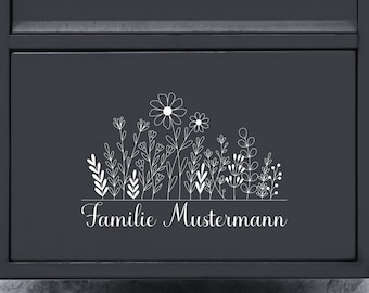 Briefkastenaufkleber | Blumenwiese | Familienname | Haustür | Namensschild