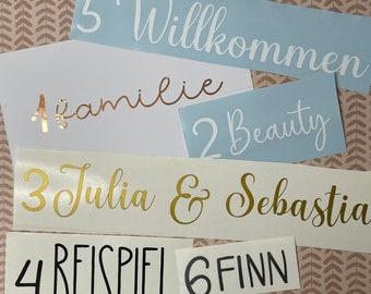 Personalisierte Aufkleber | Sticker | Schriftzug | Etiketten | Beschriftungen | Hochzeit | Nummern | Taufe | Geburtstag