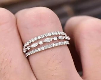 Eternity 925 Silver Plated CZ Three Layer Stackable Dainty Ring for Women, Minimalist Ring, Engagement Rings, Wedding Ring, Promise Rings,