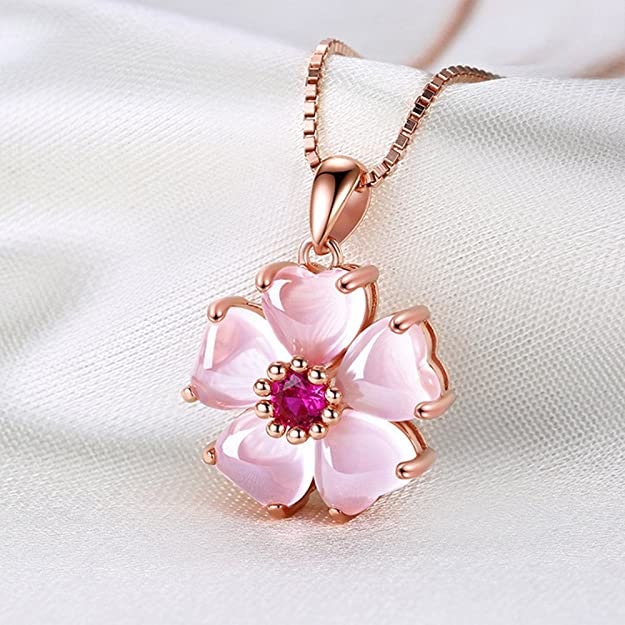 Cherry Blossom Pink Pure Stone Rose Gold Plated Necklace - Etsy