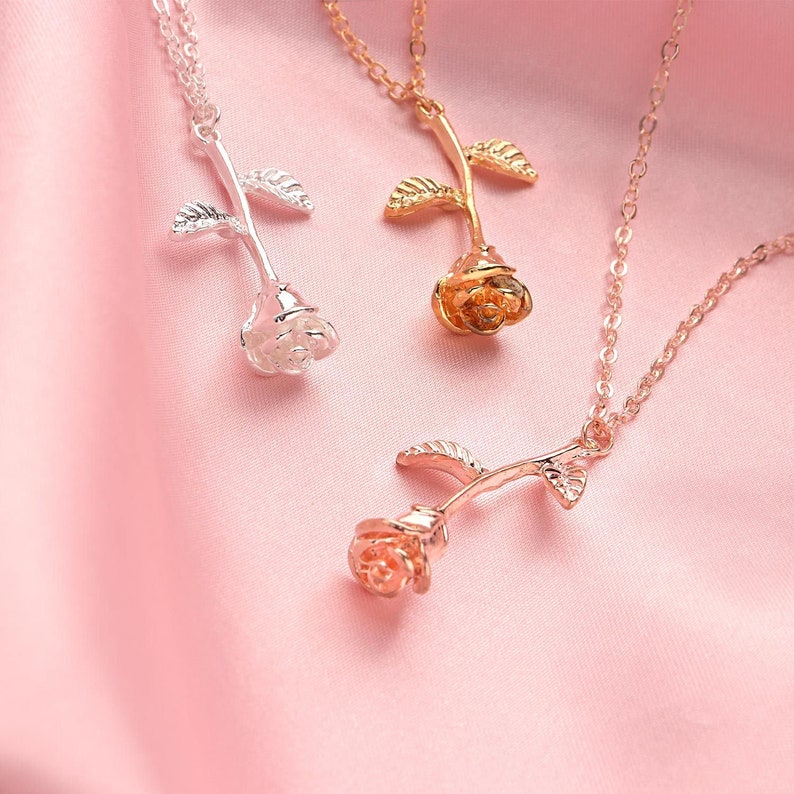 14K Rose Gold Plated Beautiful Flower Necklace for Women Etsy