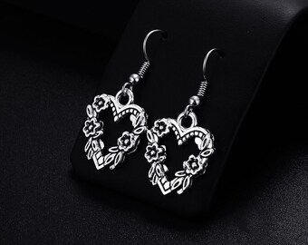 Trendy Vintage Heart Dangle Antique Silver Plated Earrings for Woman,Dainty Earrings, Minimalist Earrings, Gifts for Women,