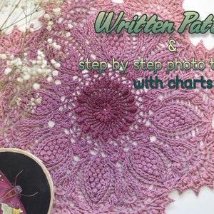 Doily "Nemora"- written crochet pattern with step by step photo tutorial and charts of every row