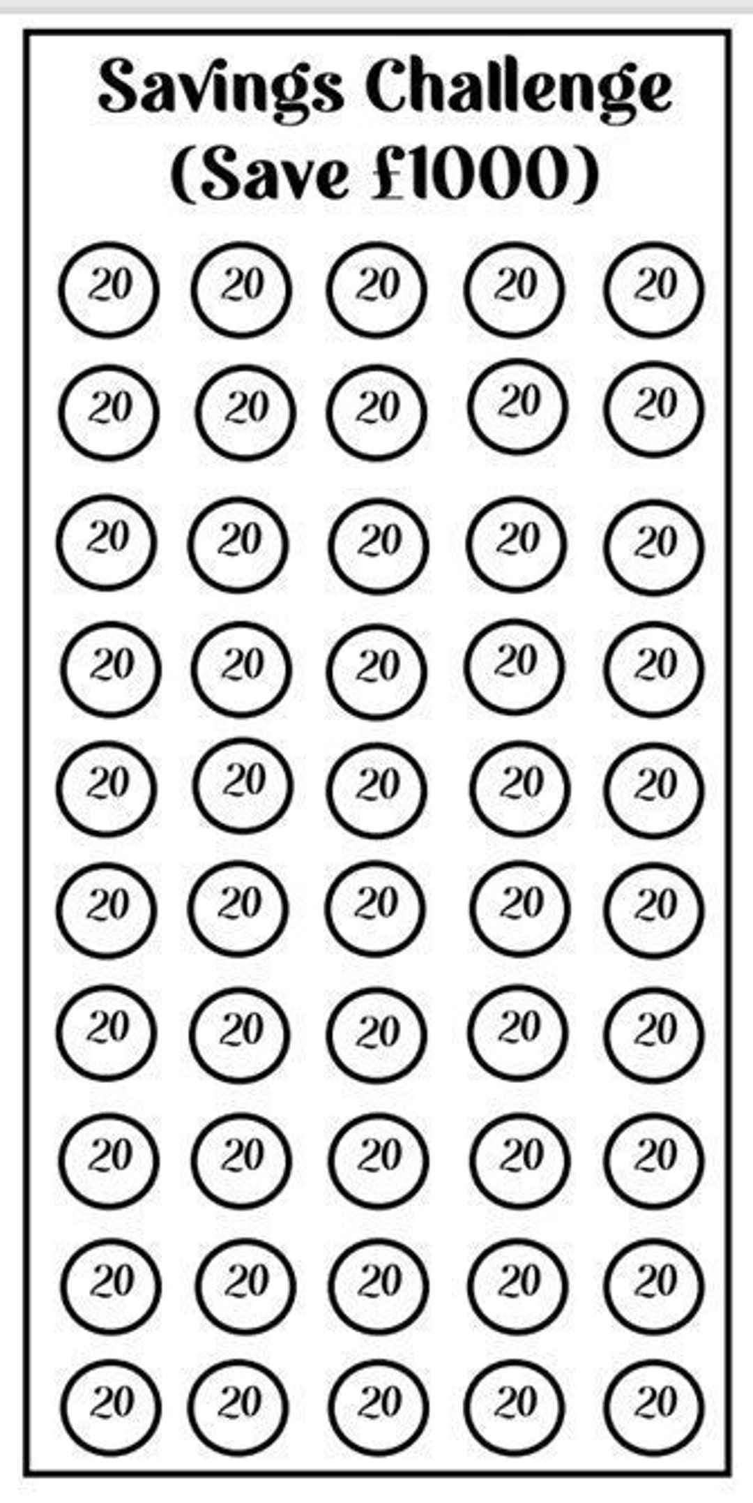 Printable 1000 Savings Challenge Savings Tracker Cash Etsy