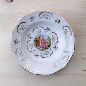 Large Haviland France Limoges Porcelain Deep Plate or Serving Dish with a Central Motif of a Galante Scene