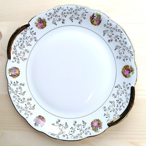 White Porcelain Cake Plate With Gold Flower Decor & Multiple Gallant Scene Motifs From Europeen Sofafils France
