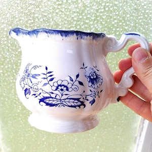 Vintage Ceramic Milk Jug, Sarreguemines Tableware Lancaster Model, Vintage Ceramic Pitcher Decorated With Blue Flowers English Style