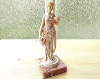 Vintage Neoclassical Style Resin Greek Goddess Hebe Statuette, Antique Jug Woman Figurine On Marble Base