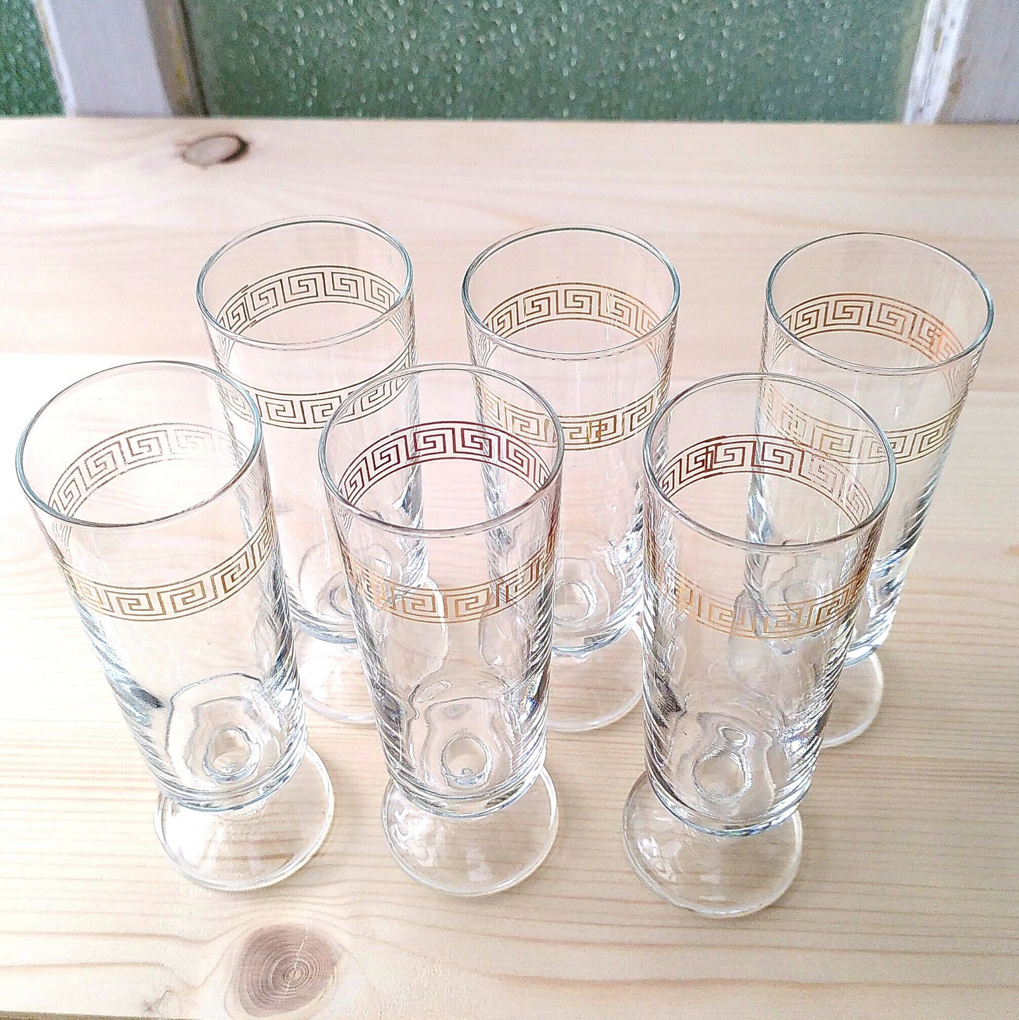 6 Flûtes à Champagne Vintage Luminarc France Modèle Cavalier avec Frise Dorée Style Grec - Verres Co