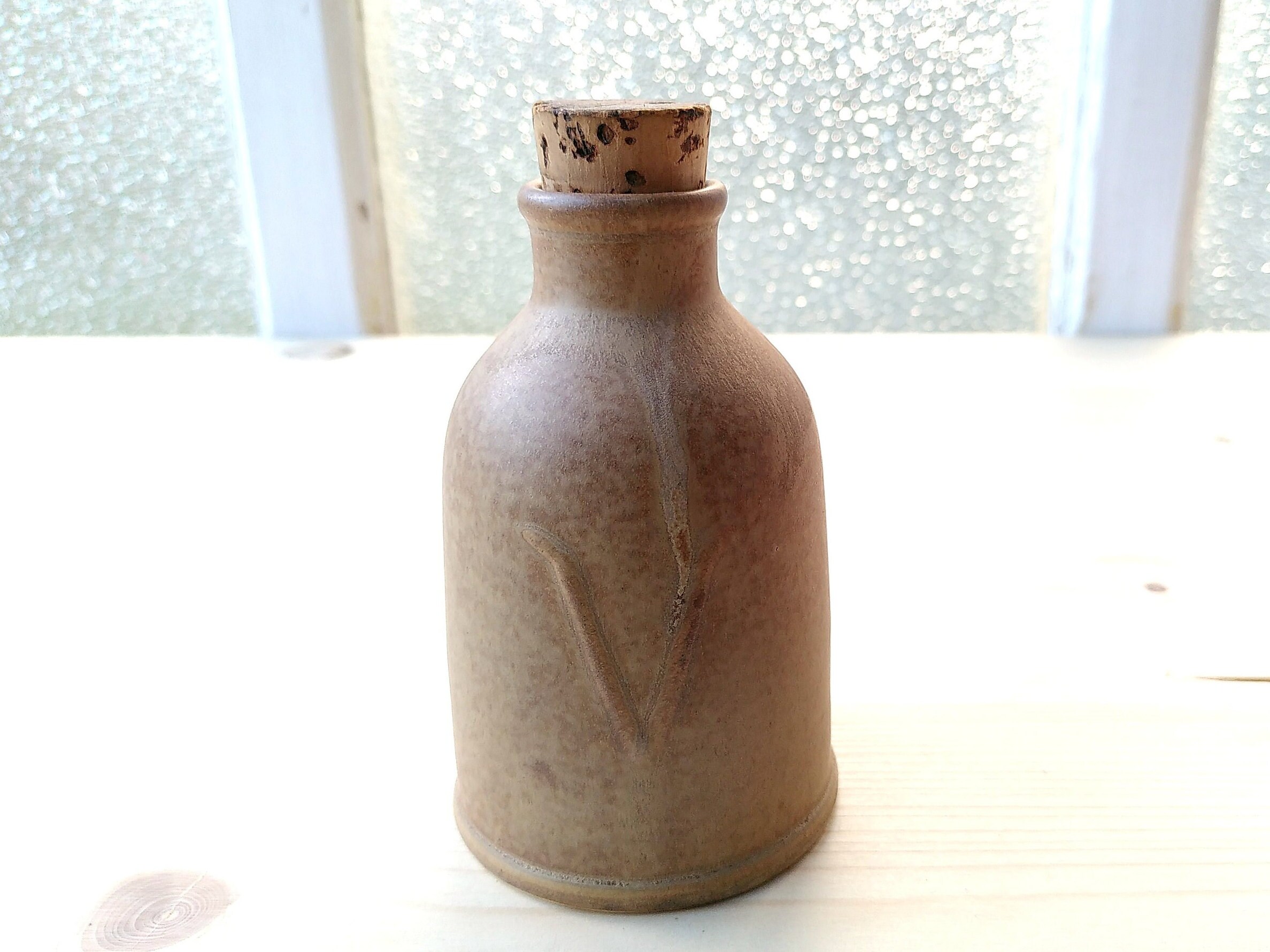 Petite Bouteille en Grès Vintage avec Bouchon de Liège - Pour L'huile Marron Brut Ancienne Le Vinaig