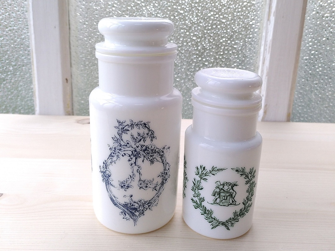 Lot De 3 Tasses Vintage En Opaline Rivanel France - Décor Toile De Jouy Et Rose