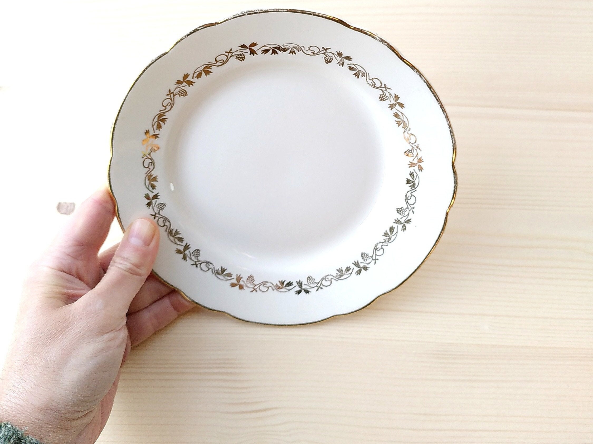 4/8 Assiettes à Dessert Vintage en Porcelaine Crème avec Liseré Or Décor de Vigne - Villeroy & Boch 