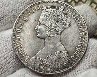Coins Great Britain Queen Victoria Gothic Crown 1847 Old coin of England Very Rare Coin Gift for Him Unique English British Silver Coin