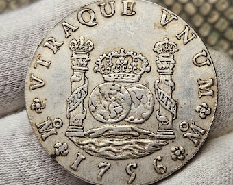 8 Reales Columnario Coin 1756 Ferdinand VI Spanish Colonial Coin For Special Collection Unique Coin for Collectors Silver Gift Coin