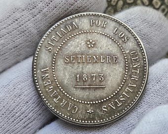 Spanish Coin 5 pesetas (Revolución Cantonal) 1873 Coin Collection Rare Spanish Coin / Restrike