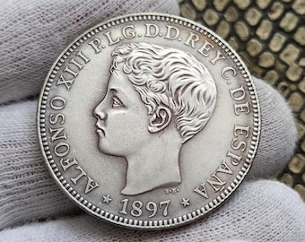 Puerto Rico アルフォンソ13世 1ペソ銀貨 1895年 PUERTO RICO 1895-PGV