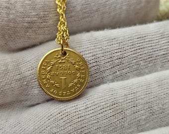 Collier Or Massif 18 Carats Avec Pendentif Dollar Or 1851 - Occasion, Bijou Vintage Précieux