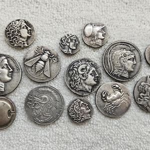 Lot of 13 Ancient Greek Coins, Very Rare Greek Drachmas, Collectible Coins, Ideal for Collectors, Collectibles, Gifts