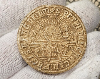 Spanische Münze Großes Siegel König von Aragon, Alfonso III. el Franco. 1291. 13. Jahrhundert. Valencia – Barcelona. Mittelalterliche, sehr seltene spanische Münze