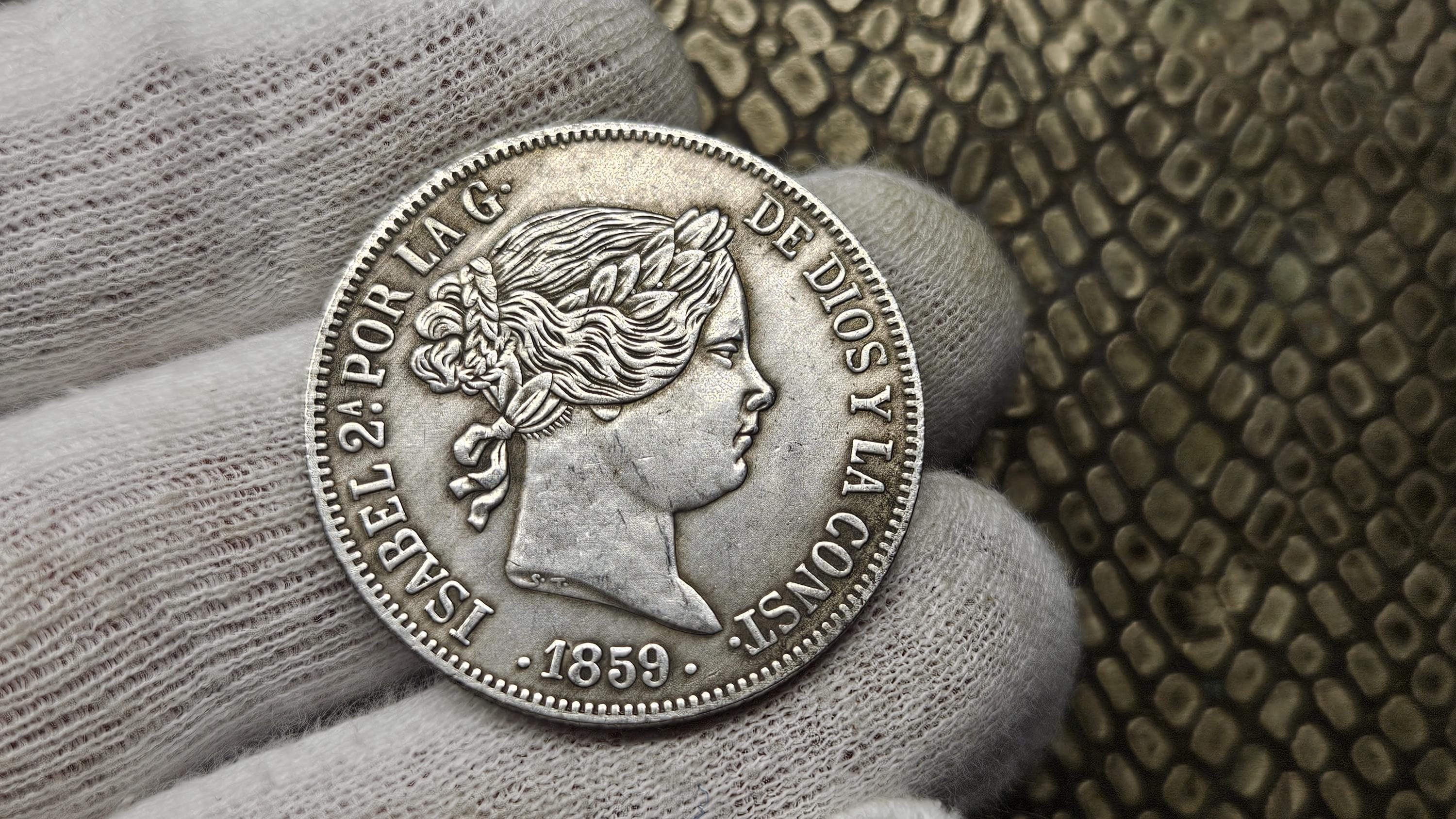 スペインコイン 20レアル 1859年 イサベル2世 古銭 コインコレクション