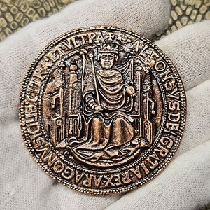 Rare Spanish Coin Great Seal King of Aragon Alfonso V the Magnanimous 1445. 15th century Medina del Campo Naples Old coins Spanish Coins image 1