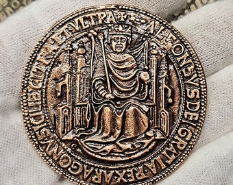 Seltene spanische Münze Großes Siegel König von Aragon, Alfons V. der Großmütige. 1445. 15. Jahrhundert. Medina del Campo – Neapel als Sammlergeschenk