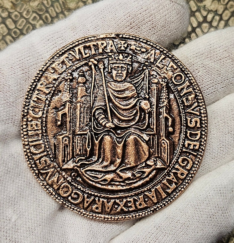 Rare Spanish Coin Great Seal King of Aragon Alfonso V the Magnanimous 1445. 15th century Medina del Campo Naples Old coins Spanish Coins image 1