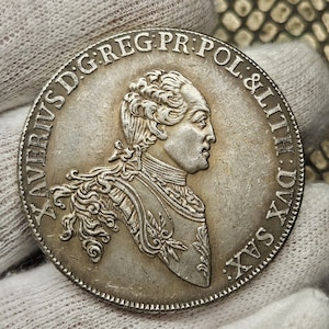 German coin, Electorate of Saxony, Regency of François Xavier, Thaler, 1767, Dresden, Germany coin / Silver Plated Thaler