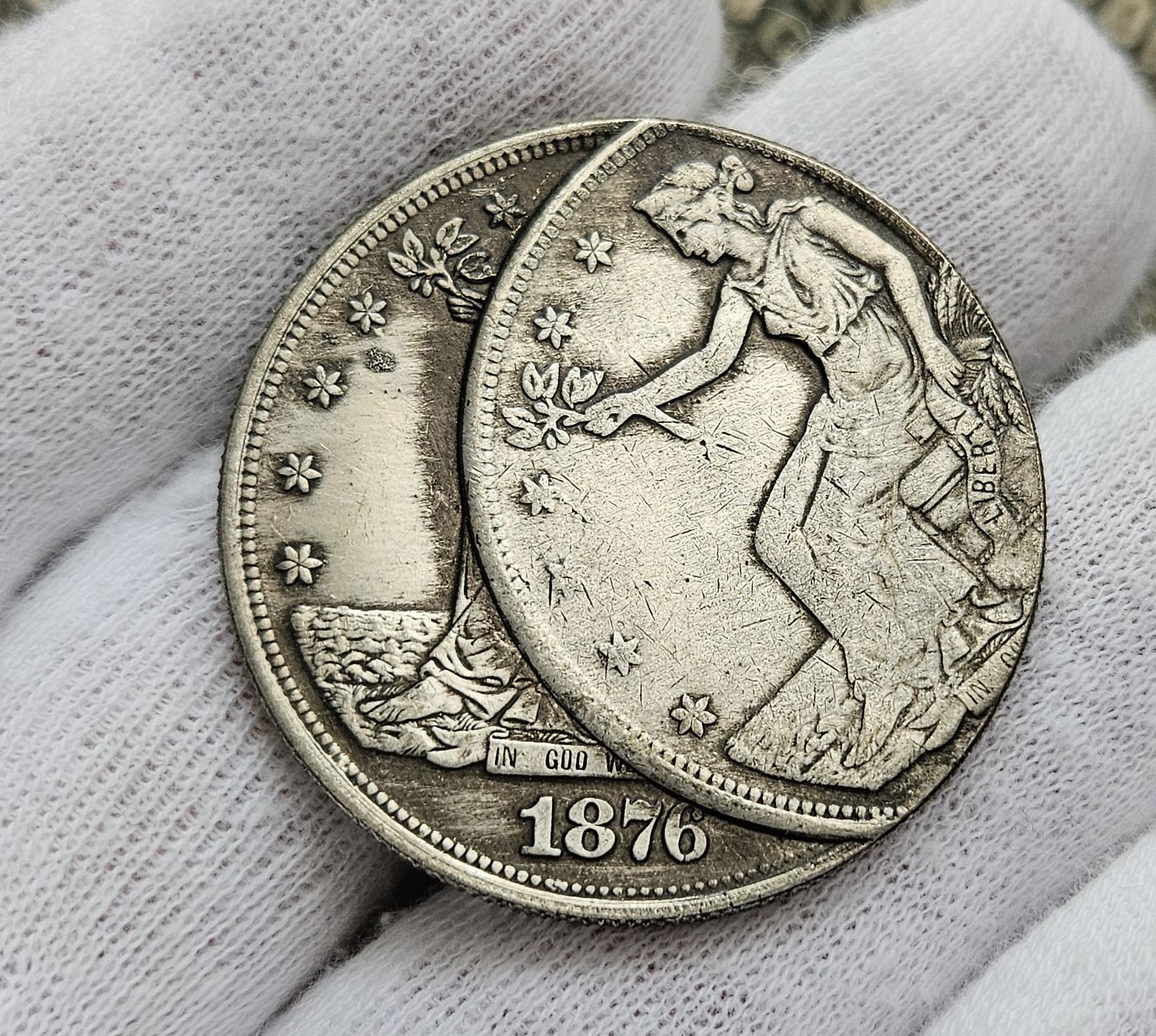 SELTENE USA-Handelsdollarmünze mit FEHLER im Stempel 1876 geschenkte Münze Nordamerikanische Münze Silbersammlungsmünze für Sammler