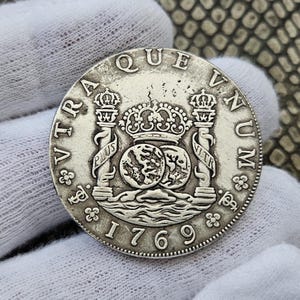8 Reales 1769 Columnario Carlos III Spanish Coins Colonial Portugal Mexico World Coins Collectibles Gifted Coin Silver plated Coin Gifts