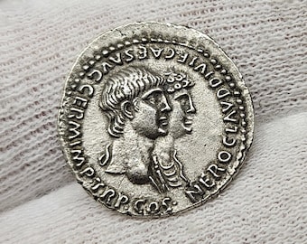 Nero's denarius and an elephant chariot. Rare Denarius. Ancient Roman Coin. Beautiful Unique Coin for Gift. Silver coin