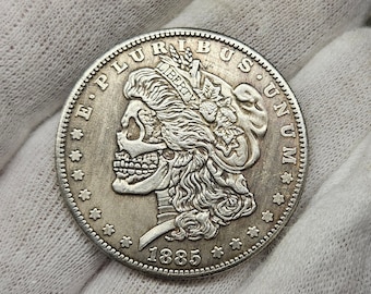 Dollar Morgan Sehr seltene Münze Batman Two Faces of Goddess 1885 Dollar Morgan Totenkopfmünze Silber Sammlermünze Zaubertrickmünze