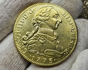 Gifted Coin 8 Escudos Peru Colonia Spanish Coin 1773 Carlos III Lima Super Gift Looks Like Gold Gift For Him Gift For Father Coin Collector