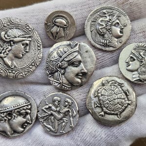 Complete Lot of 8 Very Rare Ancient Greek Silver Coins Greek Drachmas Collectible Coins for Collectors Cheap Collectibles
