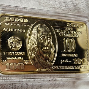 Lingot d'or de 100 dollars de haute qualité Benjamin Franklin Independence Hall, pièce de collection en or 24 carats, cadeau américain pour lui
