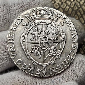 Polish Coin Jan II Kazimierz Talar koronny 1651 Coin Collection Collectibles Gifted Coin Coins for Collectors Coin Collecting Coin Gift