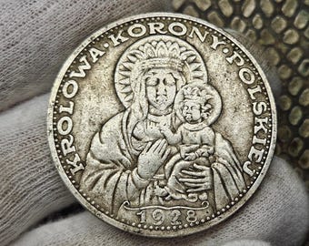 Polska Moneta 5 złoty 1928 Bardzo Rzadka Moneta Królowa Korony Polskiej Moneta Kolekcjonerska Poland Coins Old Polish Coins Gifted Coin