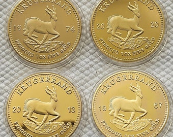 Geschenkte Münze Krügerrand 1 Oz. aus Südafrika verschiedener Jahrgänge zur Auswahl aus unzirkulierten Sammlermünzen, goldlaminiert, sehr seltene Münzen Südafrika
