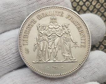 50 Francs 1978 Coin France Hercules De Dupre Commemorative Coin (Restrike) Silver Plated Replica