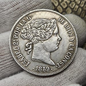 Spanish Coin 20 Reales 1859 Isabel II Old Coins Coin Collection Rare Spanish Coins Collectibles Coin Collection Coin Collecting Gifted Coin
