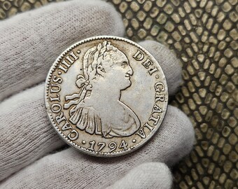 Moneda 8 Reales 1794 Carlos IIII Antigua Espańa Vieja plata Super Regalo Mexico Portugal gifted coin Collection Collectibles Sapnish Coin