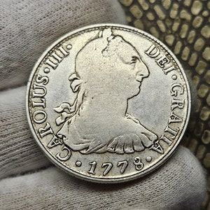 8 Reales Coin 1778 Carlos III Spanish Colonial Coin Silver Coin for Collectors Very Rare Columnary Shield Coin