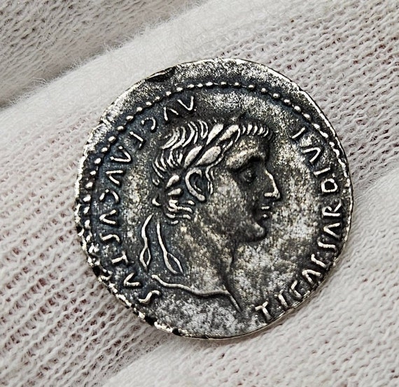 Ancient Roman Denarius Coin of Tiberius, Very Rare Silver Plated