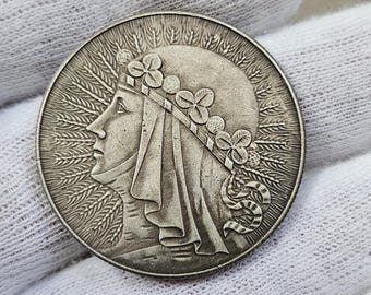 1932 ポーランド 10 ズロティチ - ヤドヴィガ女王 シルバー コイン