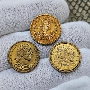 Lot of 3 Very Rare Ancient Byzantine Coins, Aged Replicas, Gold Effect, Collectible Coins, Coins to Give as a Gift