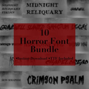 10 Horror Fonts – Scary, Spooky, Creepy Typeface Bundle – Halloween Font Pack for Digital Use – TTF Included